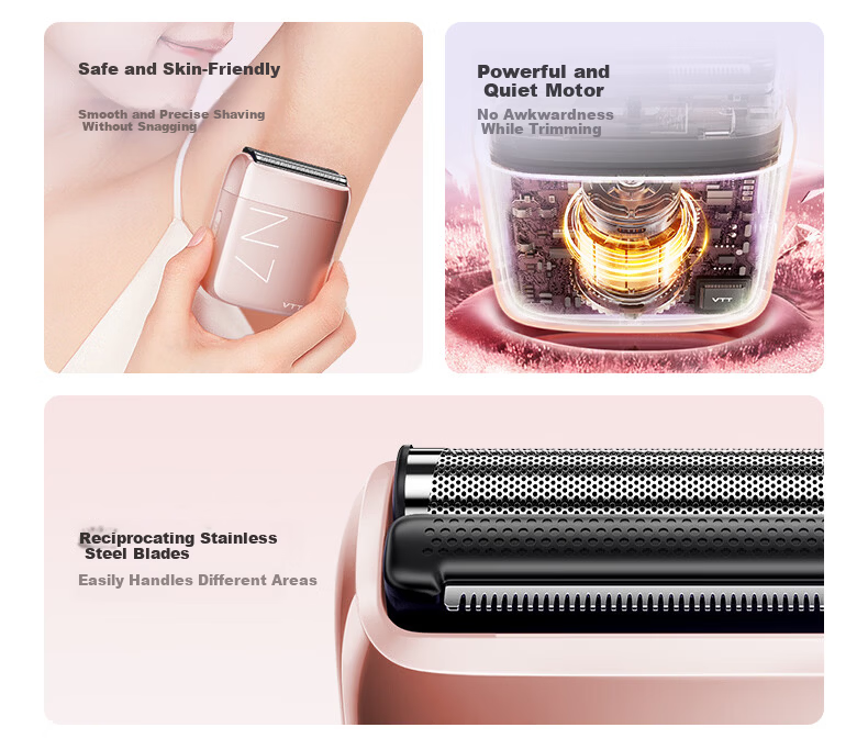 VTT Electric Personal Hair Trimmer for Women - Bikini, Underarm, Leg Hair Removal Device, Rechargeable Wet and Dry Full Body Shaver, JD Self-Operated Birthday Gift 3