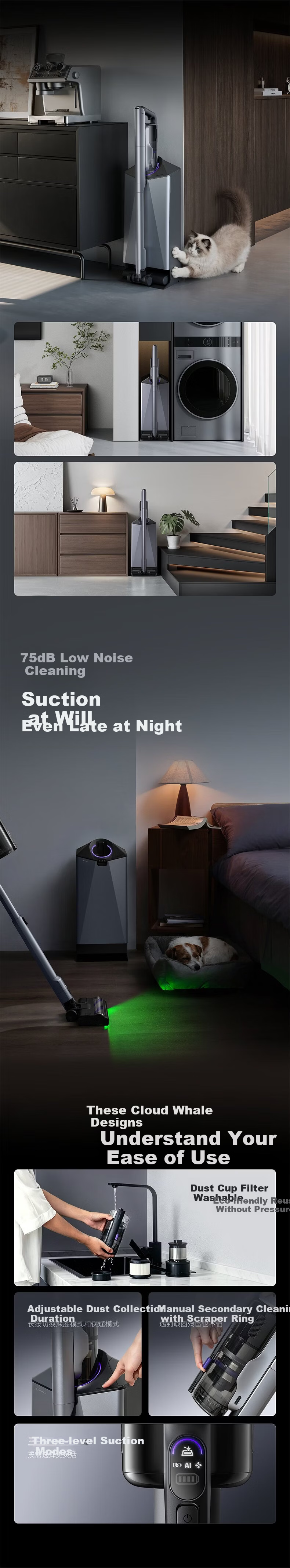 Narwal Vacuum Cleaner V50Cube [100 Days Self-Emptying, No Mess, No Tangling, Intelligent Dirt Detection] Handheld Home Strong Suction Wireless Wash and Mop All-in-One Mite Removal Device 11