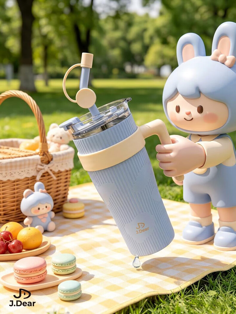 JDEAR 316L Stainless Steel Inner Core Energy Straw Cup Insulated Thermal and Cold Ice Mug Large Capacity Direct Drinking Cup 1.25L 6