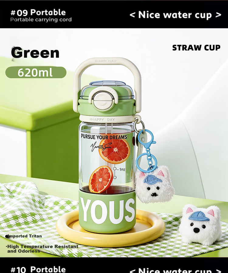 OKTP High-Value Straw Cup for Girls Tritan Summer New High-Temperature Resistant Portable Plastic Student Water Bottle 9
