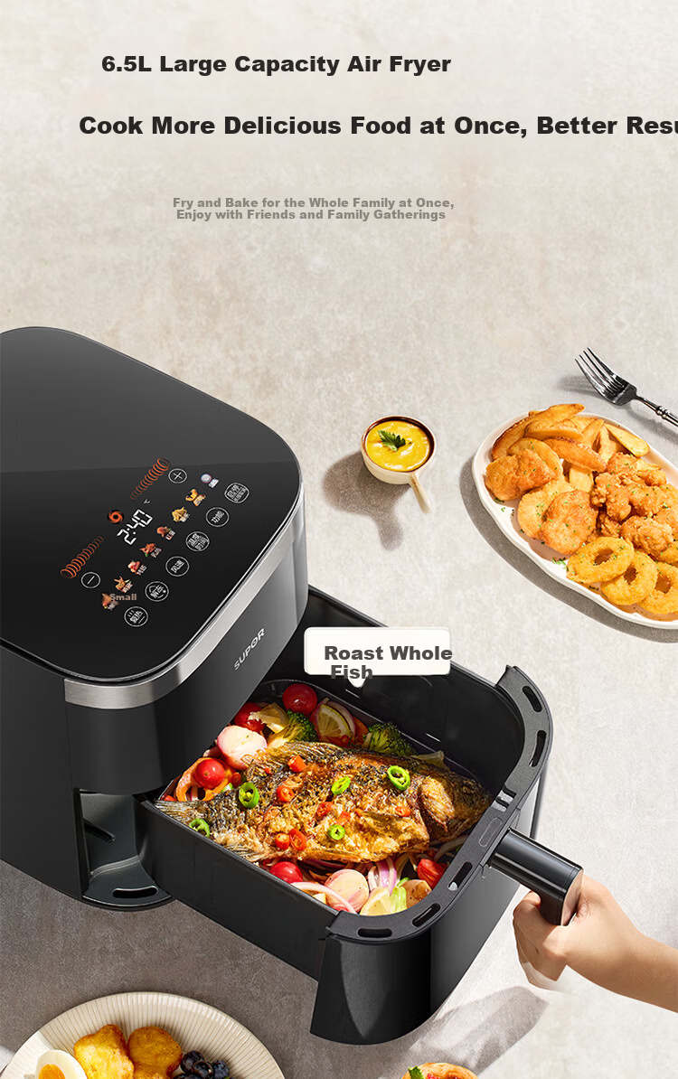 SUPOR Tornado Air Fryer Dual Heat Source 6.5L Fully Automatic Fryer and Oven Titanium New Steam Tender Fry KD65D852 25