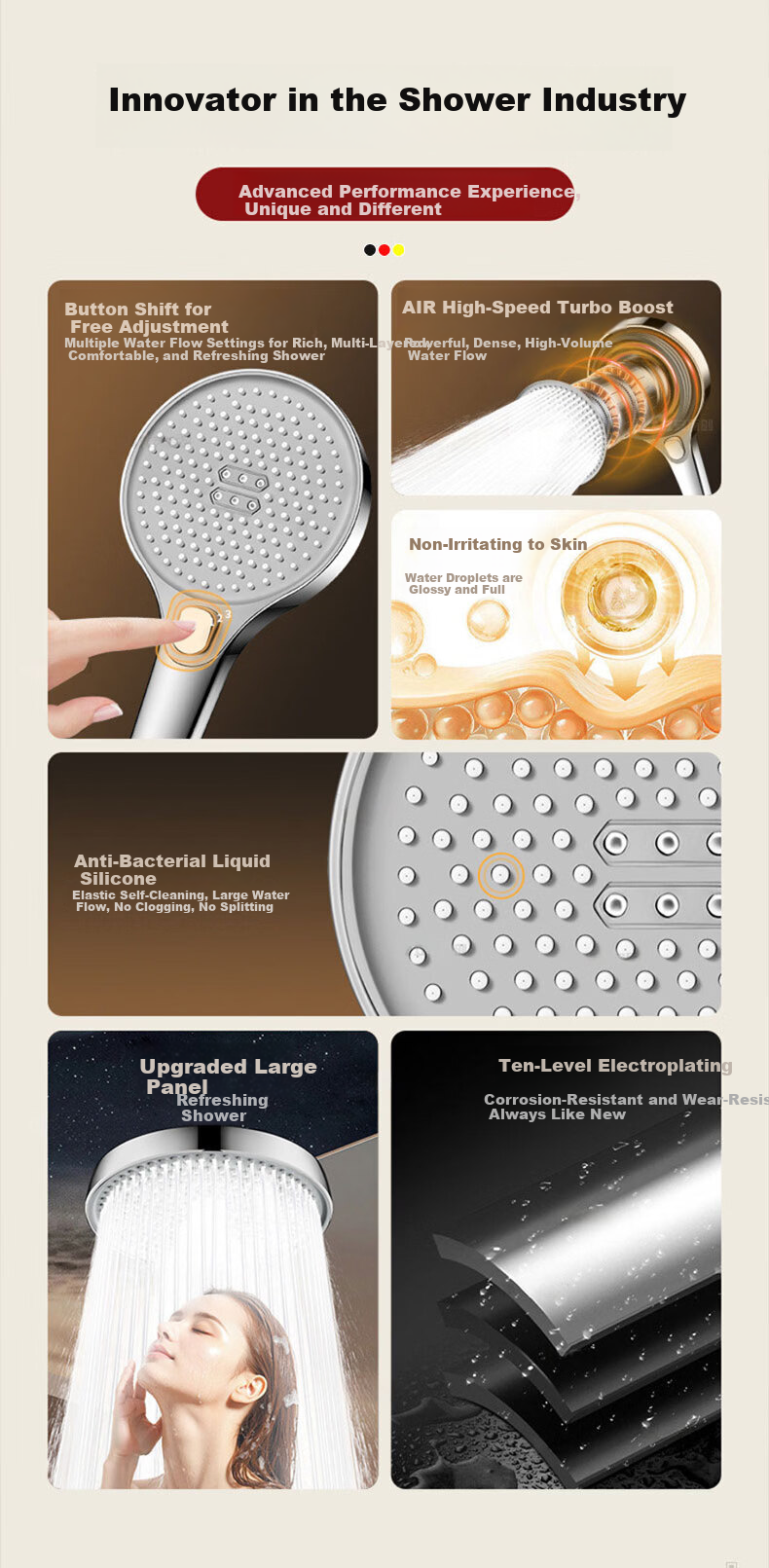 JROR [Germany] Shower Head Set Bathroom High-Pressure 3-Mode Shower Head with Hose 3