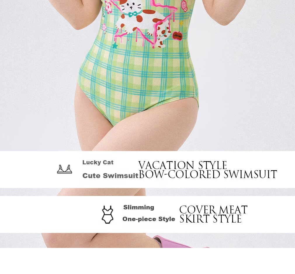 Agliondy Plus Size Beach Vacation Style One-Piece Swimsuit for Women Sexy Skirted One-Piece Swimsuit Spring Green; L 3