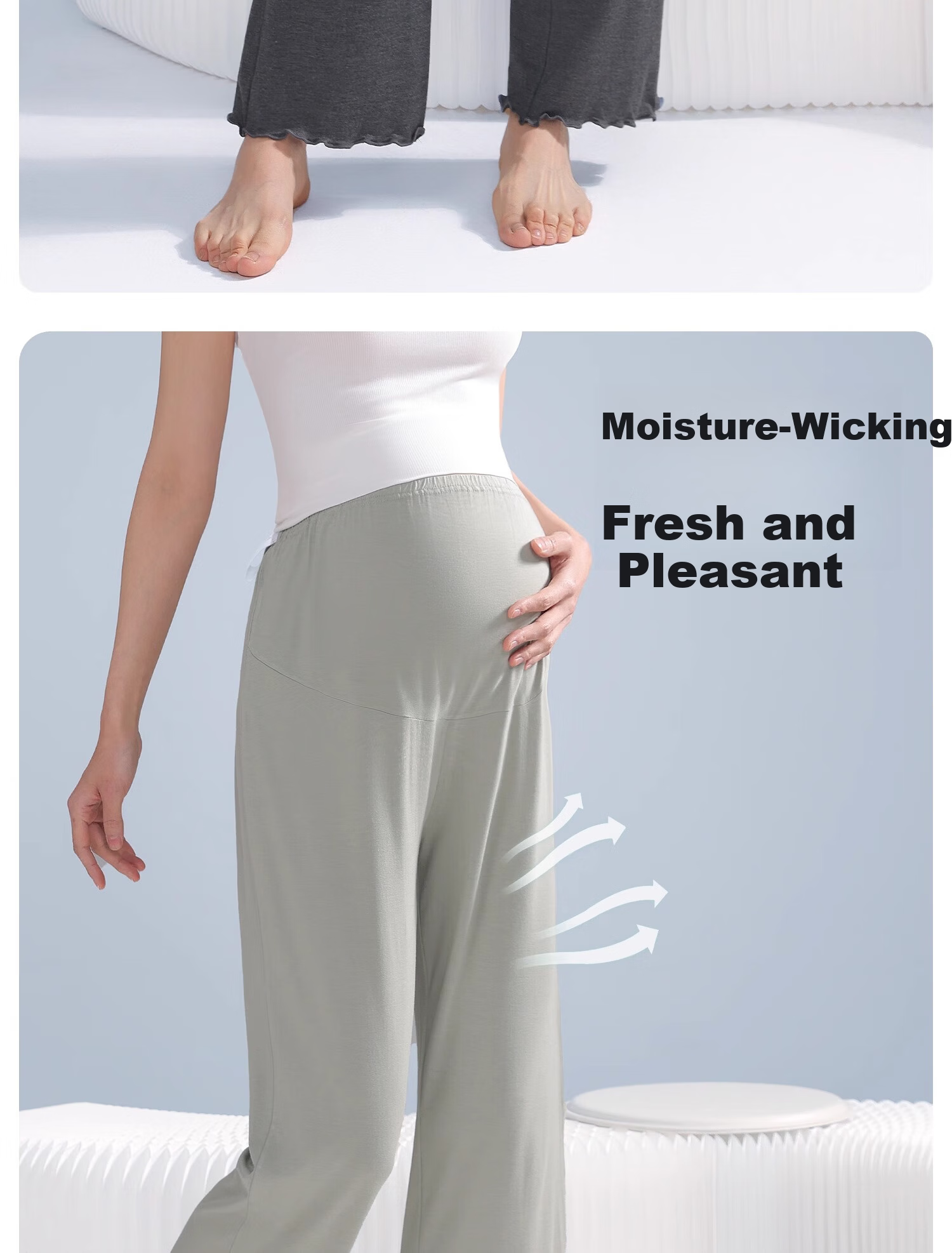 FENYE Maternity Sleep Pants Summer Thin Soft Modal Home Pants Adjustable Pajama Pants Green L 14