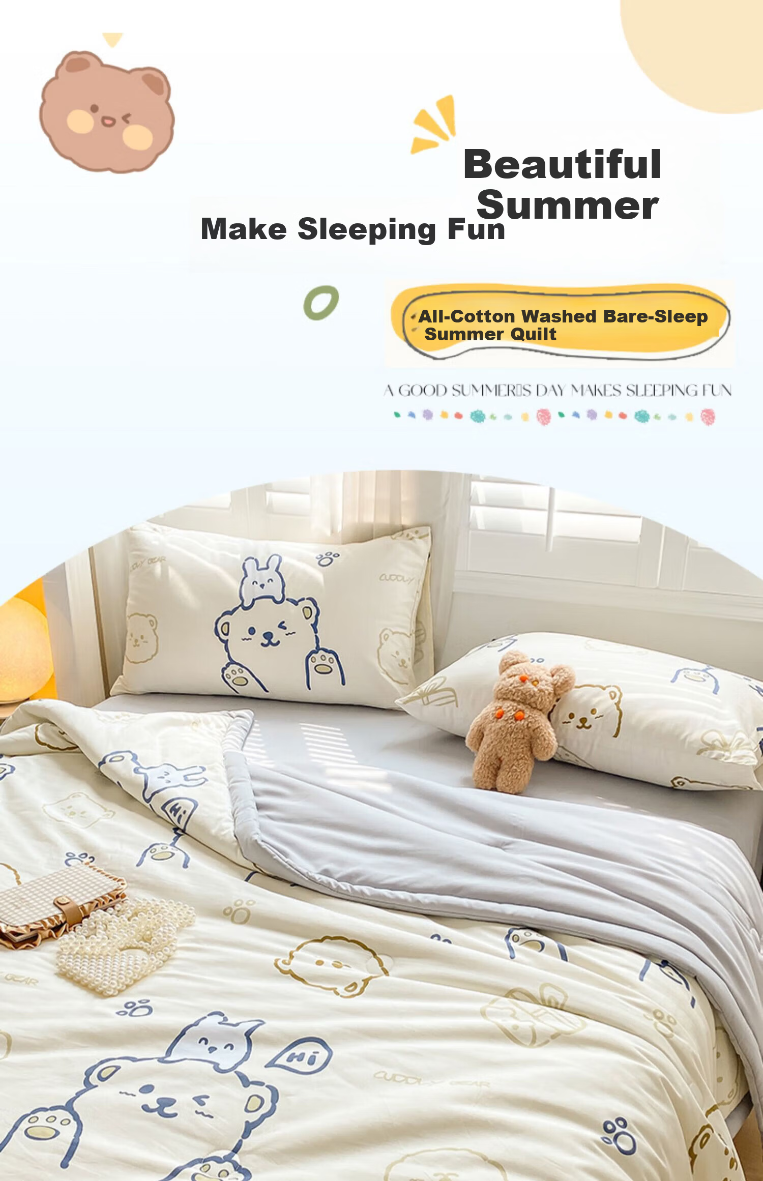 Nanjiren Cotton Summer Quilt A-Class Antibacterial Thin Blanket 1.5m x 2m Washable Single Air-Conditioning Quilt Summer Quilt Core 1