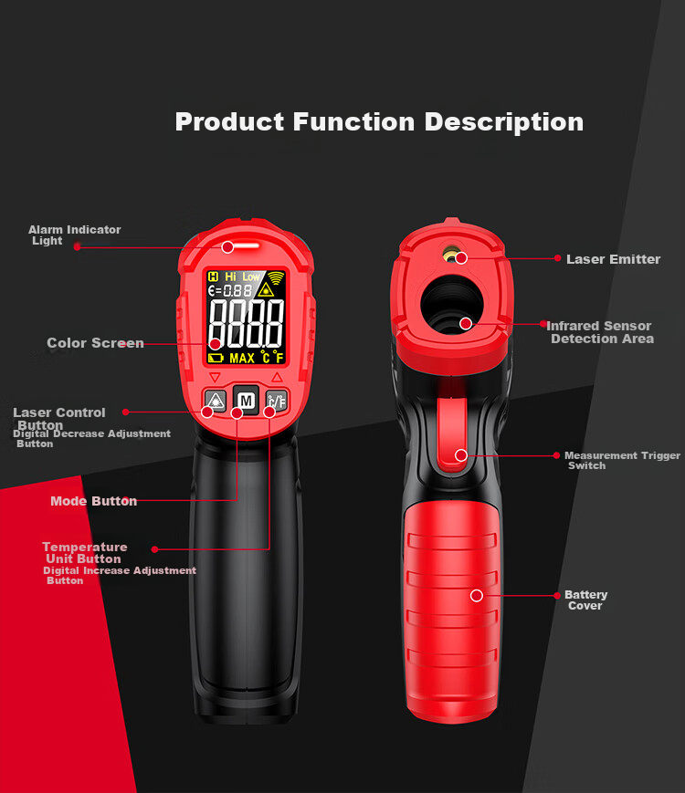 HABOTEST Infrared Thermometer High-Precision Temperature Gun Kitchen Baking Water and Oil Temperature Gun -50-600℃ 3