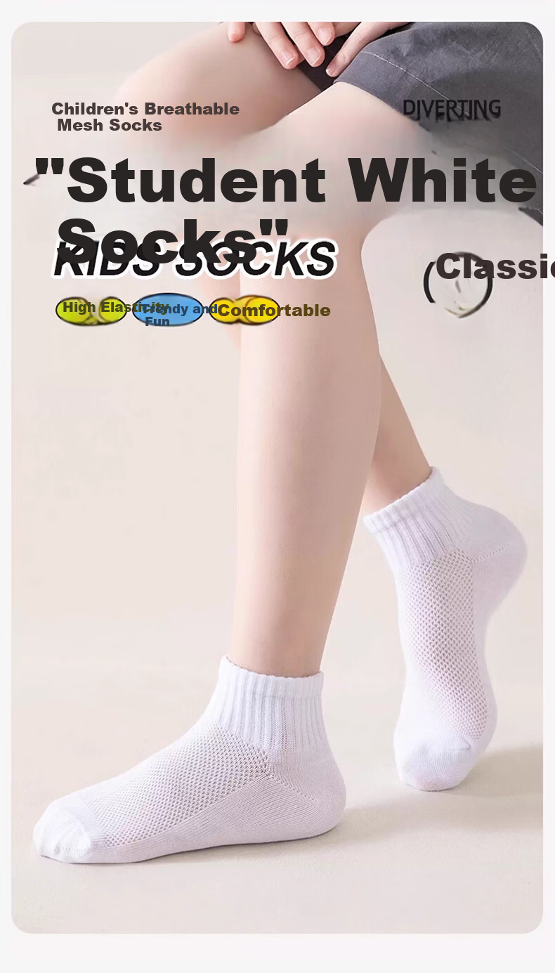 Langsha Children's White Socks Boys Girls Student White Thin Cotton Mid-Calf Socks for Spring and Autumn Summer 2