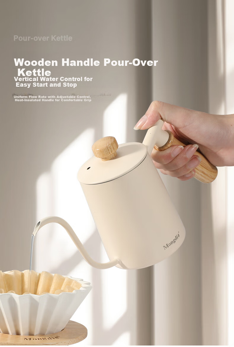 Mongdio Manual Coffee Maker Set with Grinder, Coffee Filter Paper, Dripper, Pour Over Kettle, Sharing Pot, Measuring Spoon, Wooden Tray - 7 Pieces 4