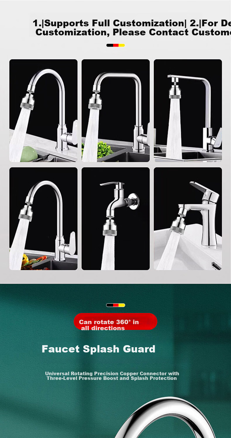 HOMK German Kitchen Faucet Extender Splash-Proof Universal Rotating Faucet Aerator Extension 1