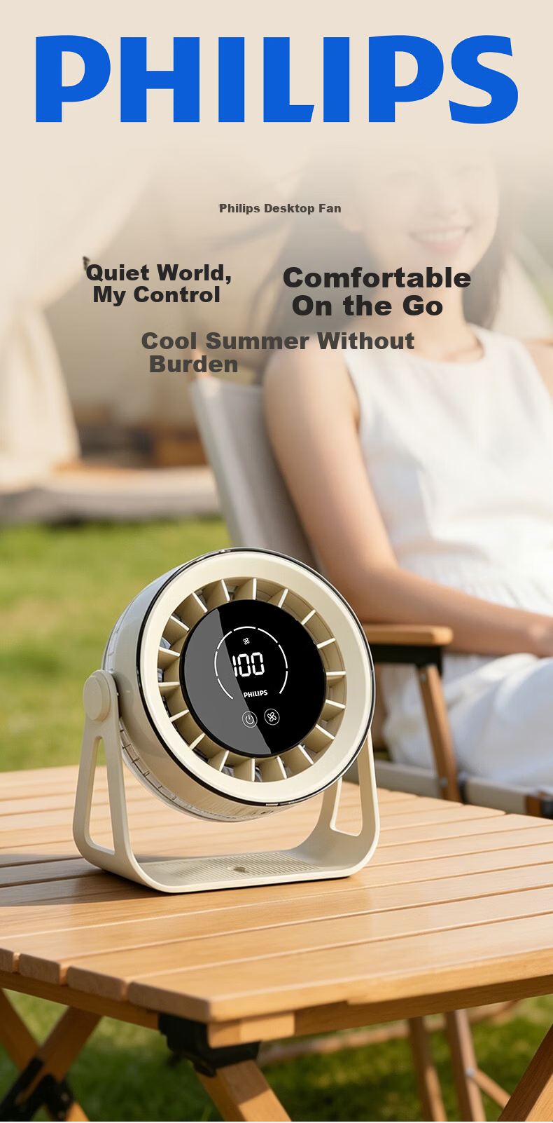 PHILIPS Desktop USB Small Fan Quiet Office Student Dormitory Rechargeable Wireless Home Large Air Circulation Fan ACR2122DF 1