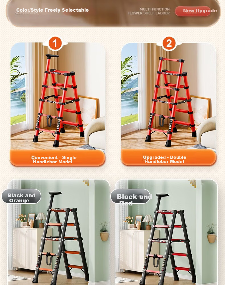 Yilinju Household Ladder Telescopic Ladder Small Lightweight A-Frame Folding Multi-Functional Staircase Engineering Ladder - S6 Red 29