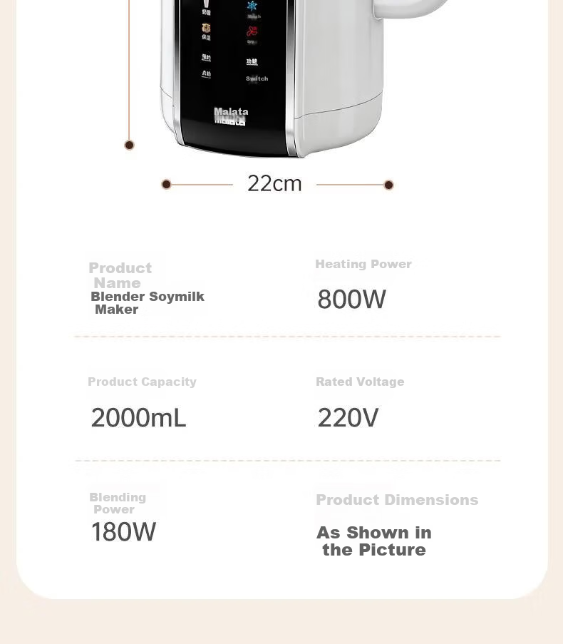 Malata Upgraded Blender Soy Milk Maker Quiet Noise Reduction Multifunctional Home Voice Broadcast Fully Automatic No Cooking No Filtering Whole Grain Large Capacity 2L 15