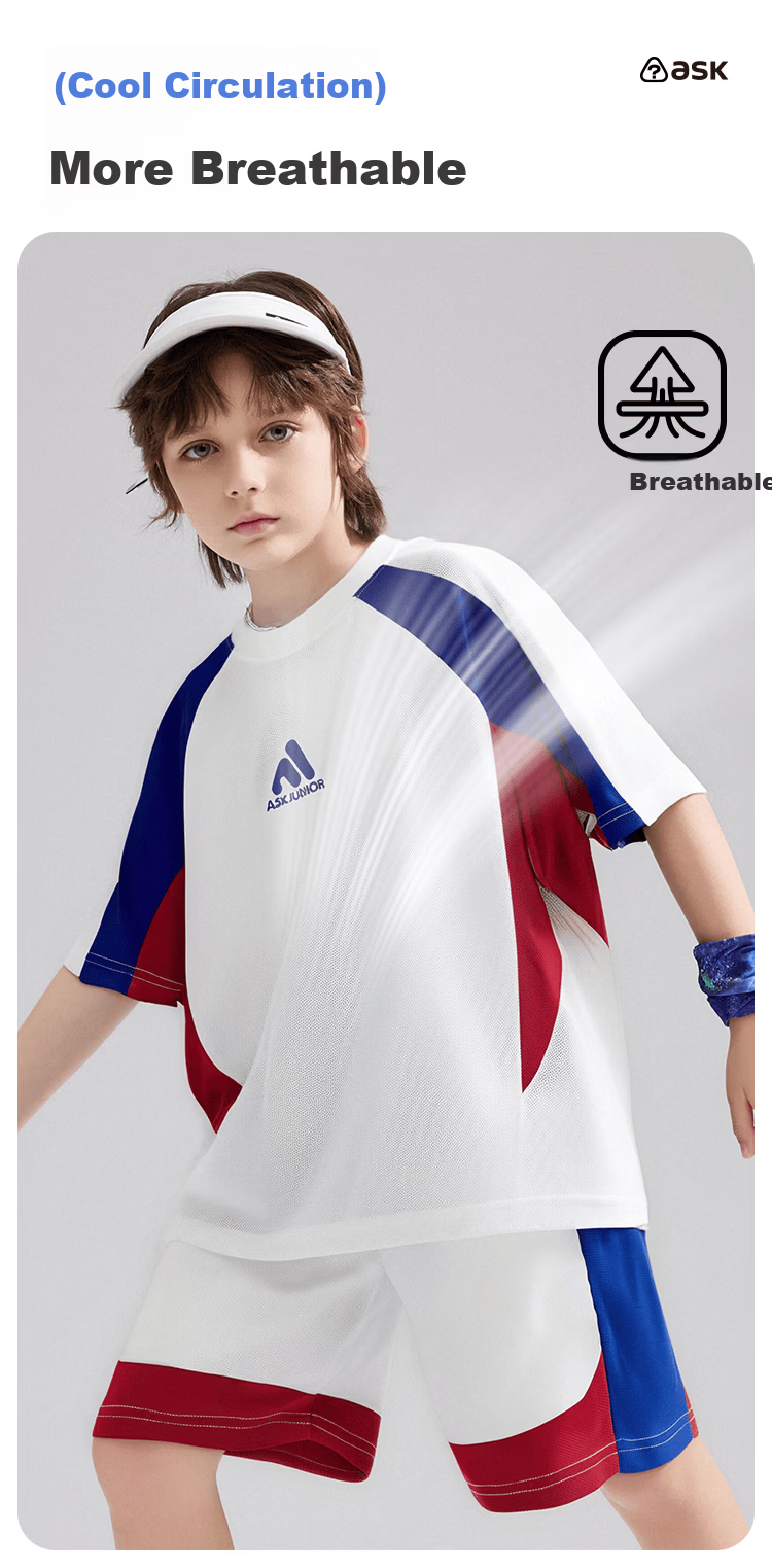 ASK JUNIOR Kids Quick-Dry Sports Summer Set Short Sleeve T-Shirt and Boys Girls Five-Point Shorts Two-Piece Set 3
