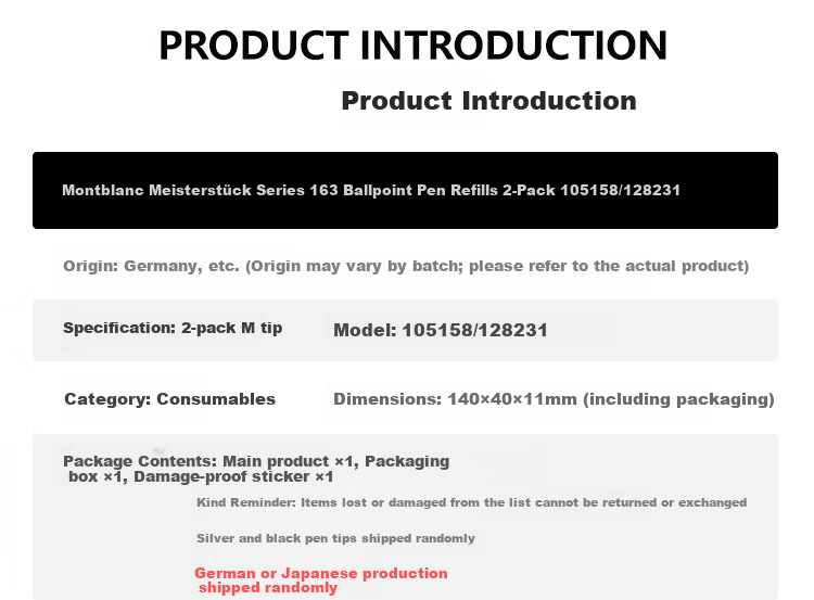 MONTBLANC Meisterstück 163 Signature Pen Refills 2-Pack M Nib 105158/128231 Gift 3