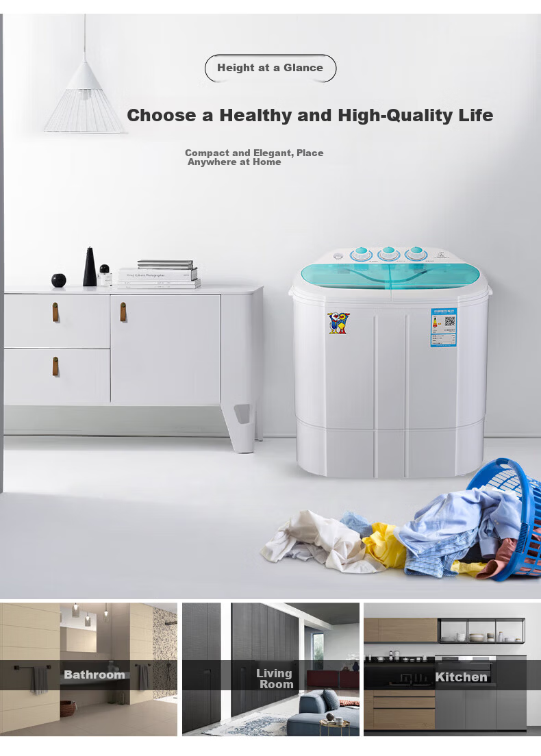 XIAOYA Trendy Lifestyle Appliances 2.5kg Twin Tub Mini Semi-Automatic Washing Machine for Baby and Children's Underwear Socks Small Items Separate Washing and Spinning Mini Model 7