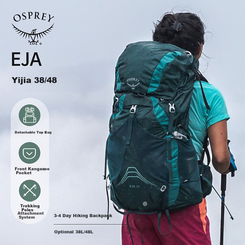 OSPREY Eja 38 Women's Outdoor Travel Hiking Backpack Blue Green