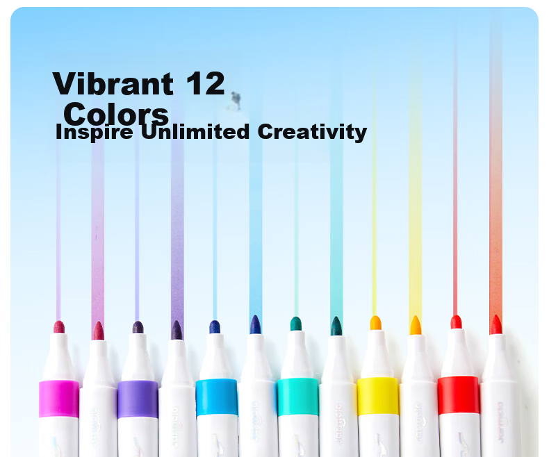Melo Childhood Kids Double-Ended Erasable Water-Based Whiteboard Markers 12 Colors Educational Drawing Pens for Kindergarten Students Home Doodling 16