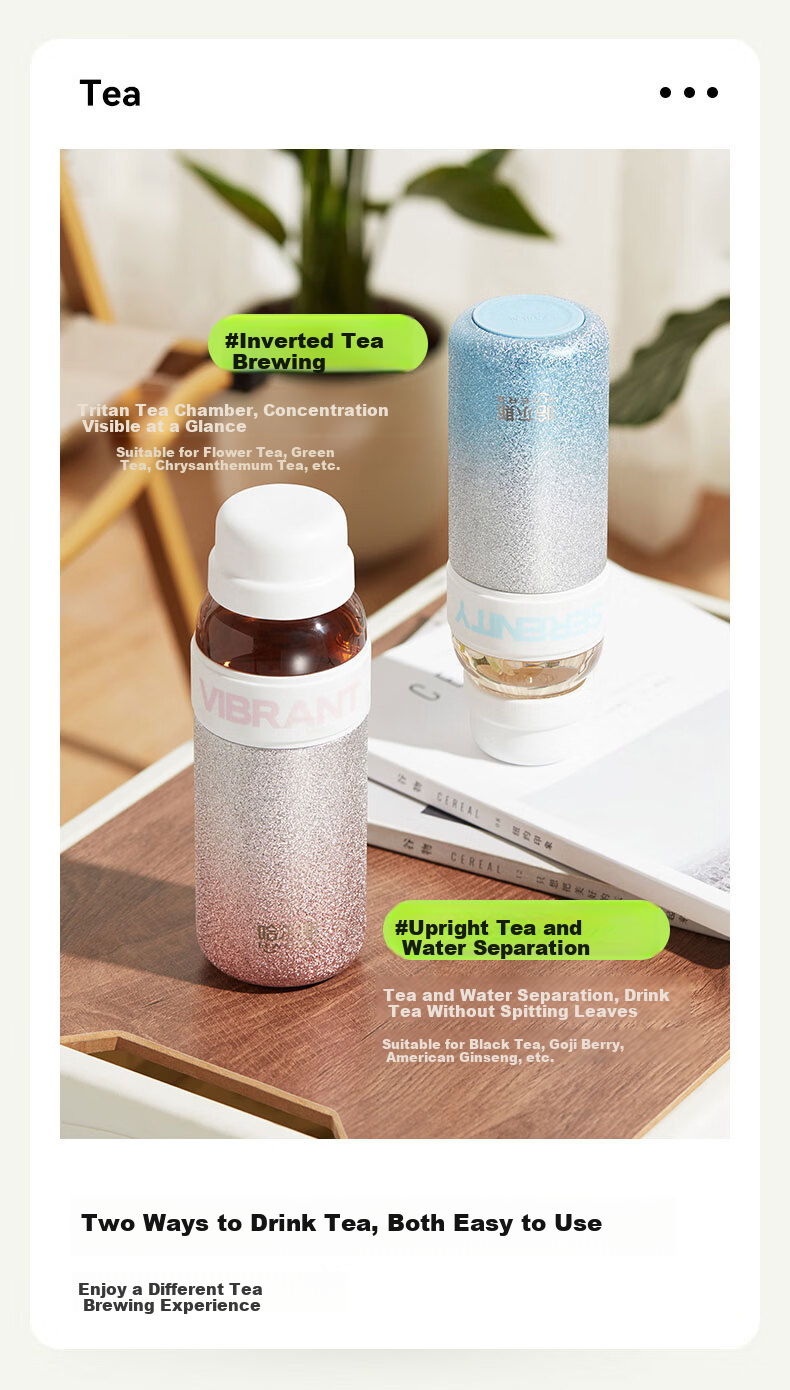 HAERS Insulated Starry Fruit Tea Separation Cup Independent Tritan Tea Compartment 304 Stainless Steel 300ML Tea Brewing Cup - Pink 3