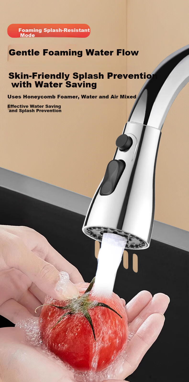 Yiliang Double Blade Slim Waist Electroplated Silver Kitchen Pull-Out Faucet Replacement Aerator Splash-Proof Nozzle 3239 7