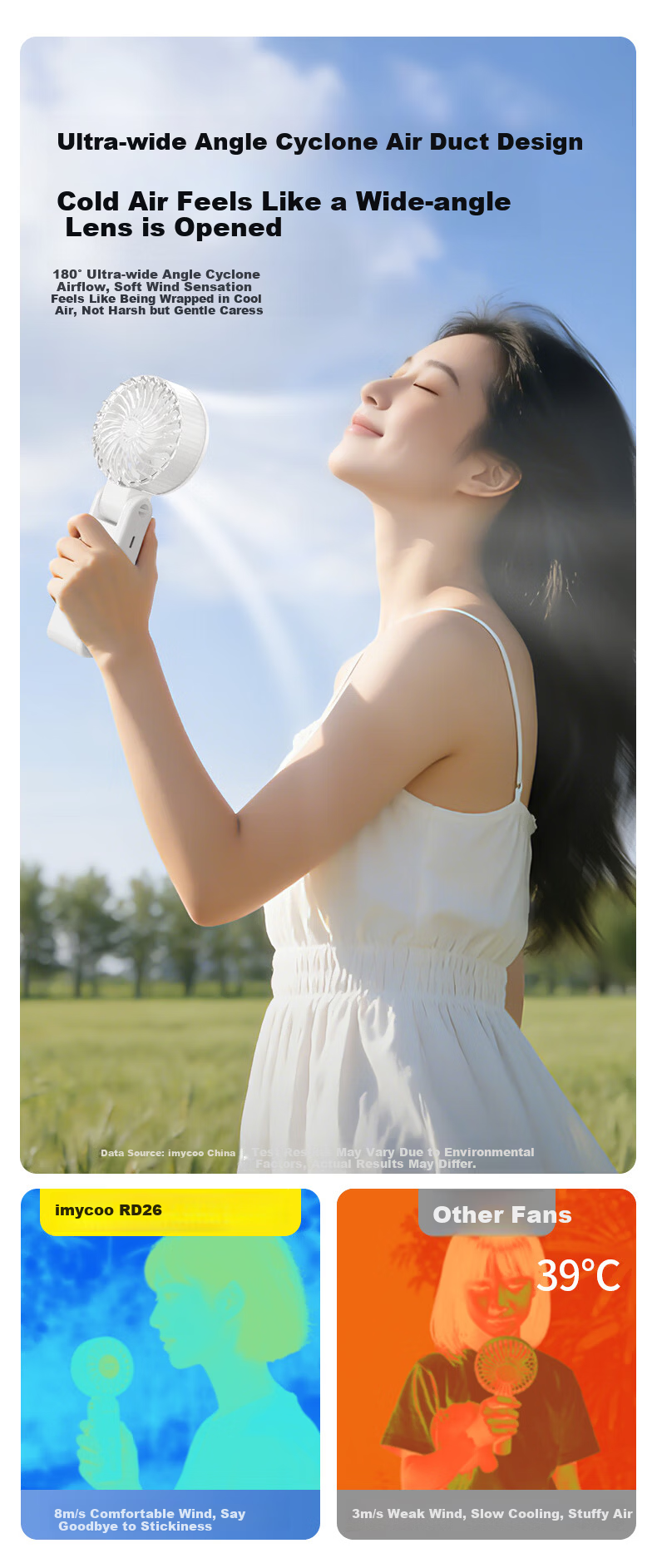 AIMIKU 2026 New Handheld Mini Fan Silent Portable Neck Hanging USB Rechargeable Cooling Foldable Desktop Fan for Students Dormitory Outdoor 5