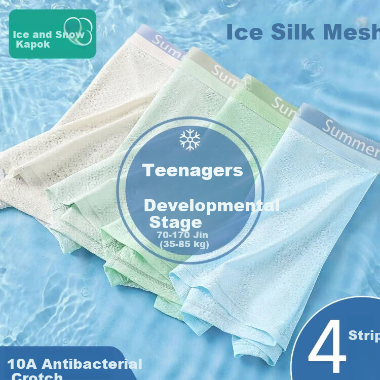 Bingxue Kapok Boys' Ice Silk Mesh Breathable Summer Thin Boxer Briefs for Adolescents, Middle and High School Students, Plus Size