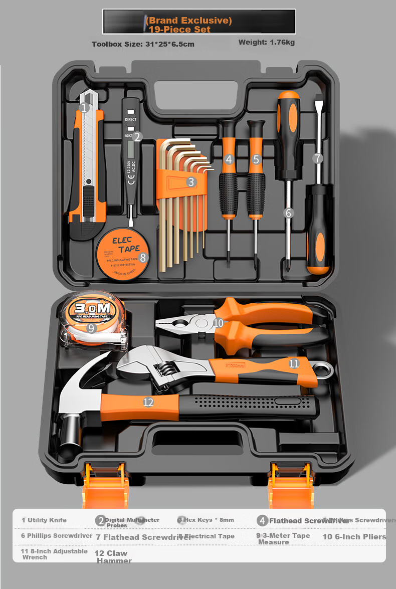 KOMAX 9-Piece Portable Toolbox Set Home Hardware Electrician Carpenter Repair Screwdriver Tool Kit 9