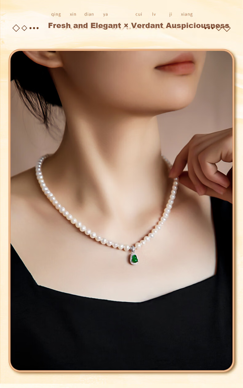 Chow Tai Fook Fulu Jade Pendant Pearl Necklace for Women Luxury Clavicle Chain Birthday Gift for Girlfriend 14