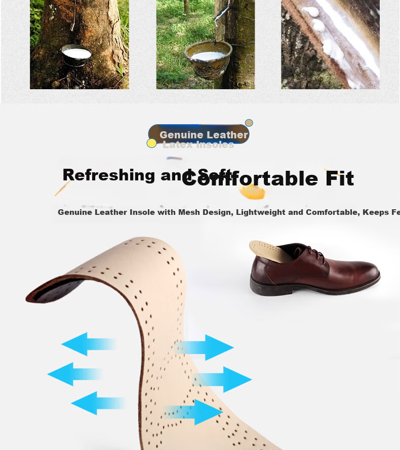 Huabaochi 2 Pairs Leather Insoles Men Breathable Sweat-Absorbing Odor-Resistant Genuine Cowhide Soft Latex Thin Summer Women's Shoe Insoles 9