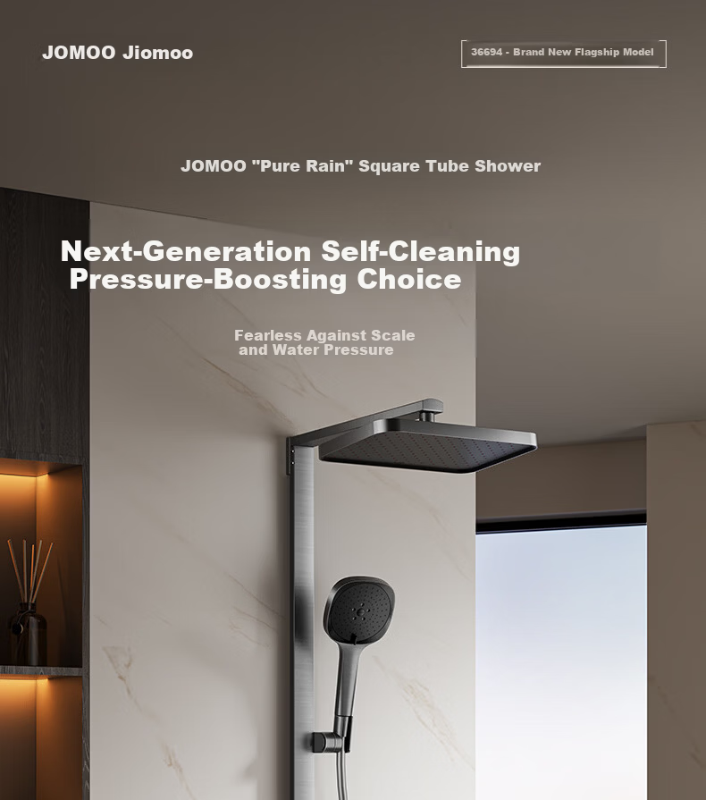 JOMOO Piano Key Storage Square Tube Top Spray Handheld Dual Anti-Scale Shower Set 36694 White 4