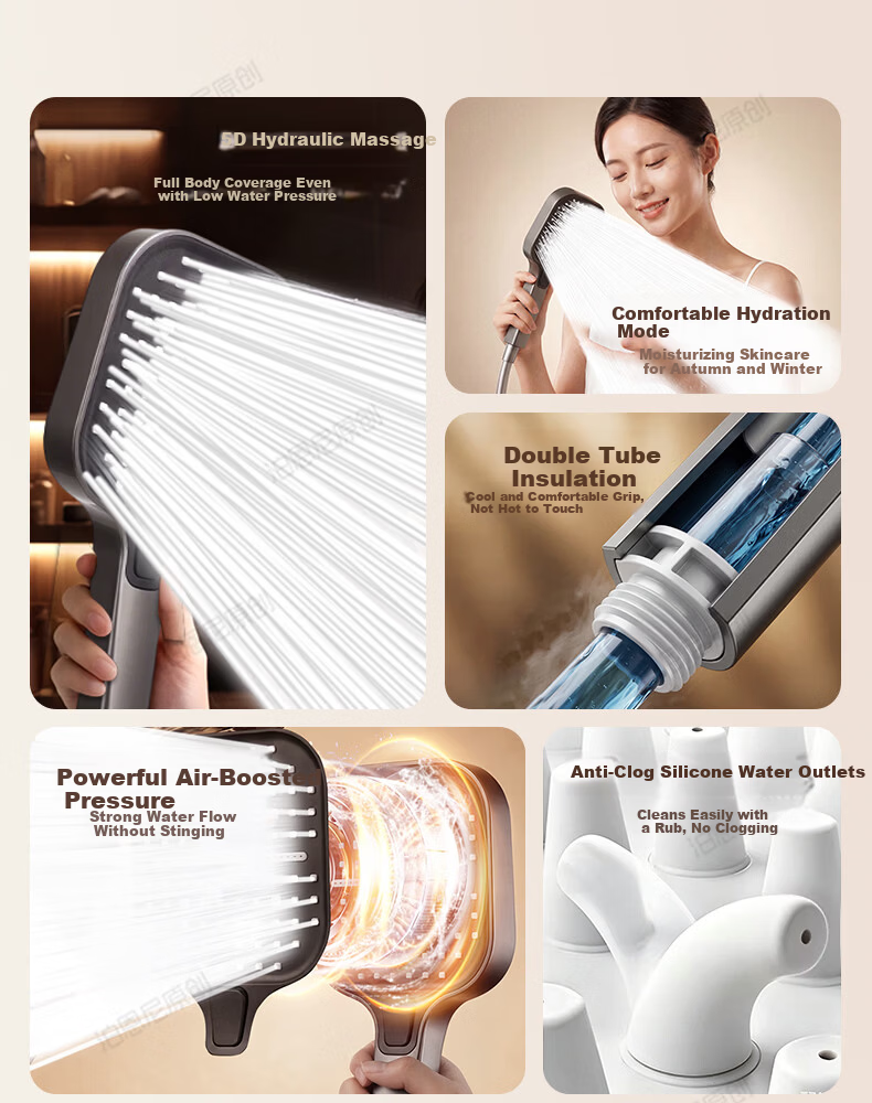 BOONEN High-Pressure Shower Head Home Bathroom Shower Faucet Pressurized Large Water Flow Rainfall Showerhead 6