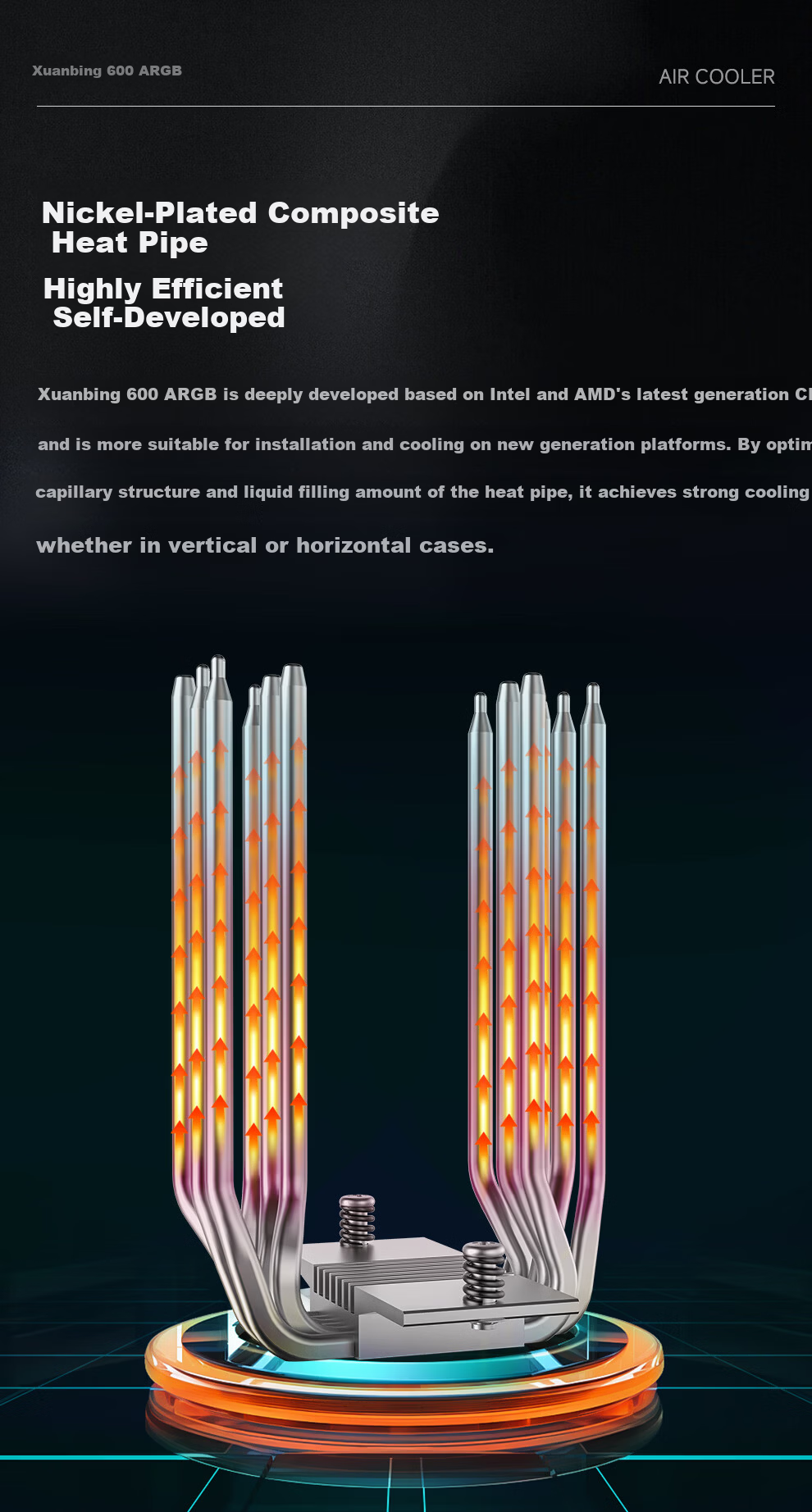DEEPCOOL GAMMAXX 600 ARGB CPU Air Cooler 6 Heat Pipes Single Tower Offset Heat Pipe Design Wind Ring ARGB Fan Multi-Platform Support 6