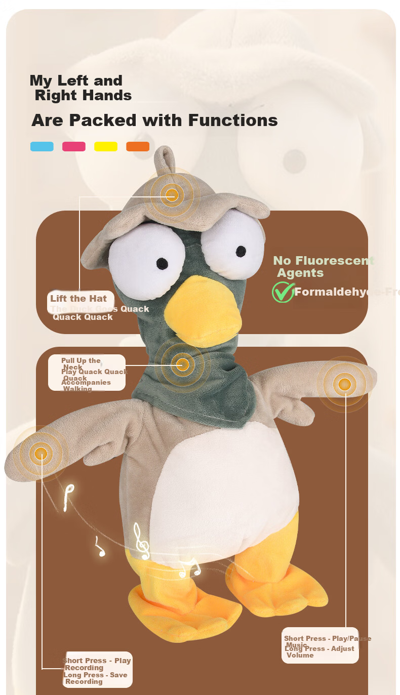 Beingmate Children's Plush Repeating Duck Toy Baby Meeting Gift Soothing Interactive Smart Kids Birthday Present 9
