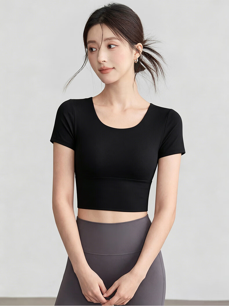 Langsha Women's Quick-Dry Yoga T-Shirt with Chest Pad, Short Sleeve Sports Fitness Pilates Training Top, Beautiful Back Design 11