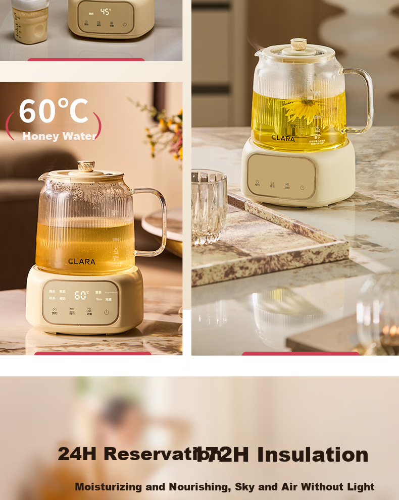 CLARA 1.5L All-Glass Health Pot Temperature Control Kettle Large Capacity Multifunctional Tea Maker Electric Kettle No Glue No Seam Titanium Tea Strainer Model 13