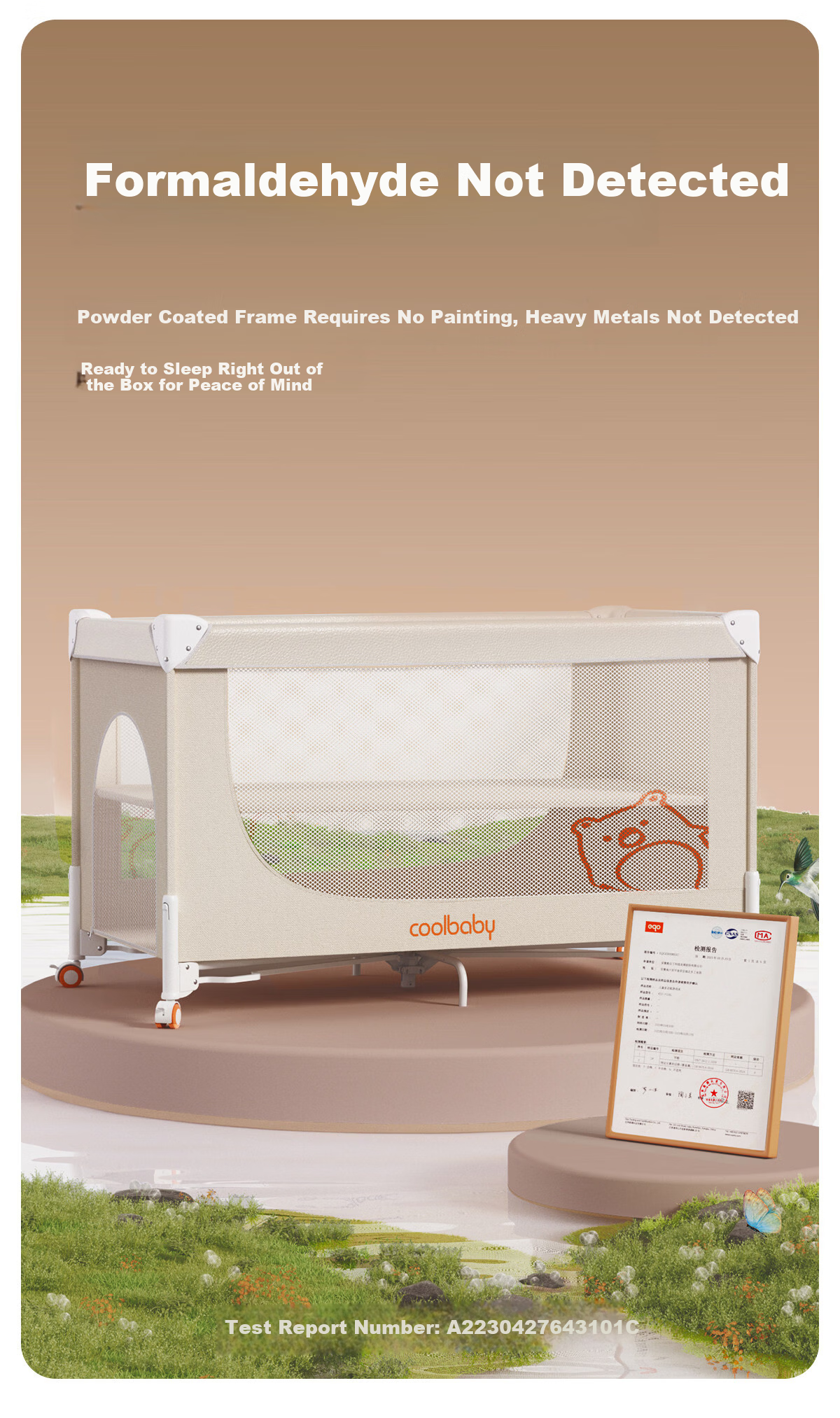 Coolbaby Baby Crib Adjustable Seamless Bed Rail Multifunctional Portable Baby Bed Rice [Flagship Model] 4