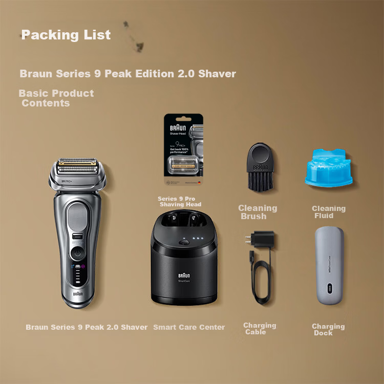 Braun Series 9 Peak Edition 2.0 Smart Care Center Portable Electric Shaver with Extra Replacement Blade Reciprocating Razor 10