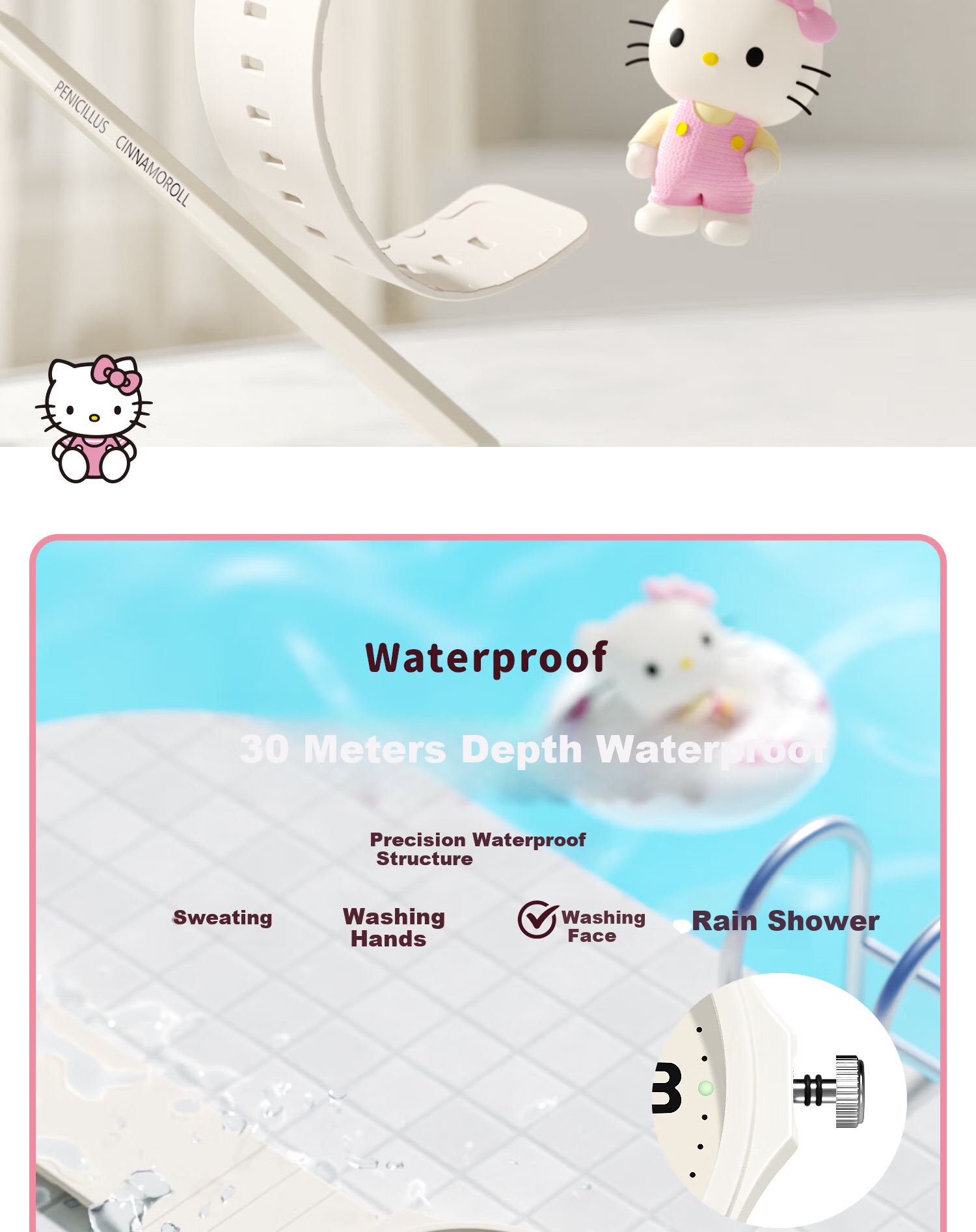 Hello Kitty Student Exam Watch for Girls Middle and High School Quiet Quartz Movement 7