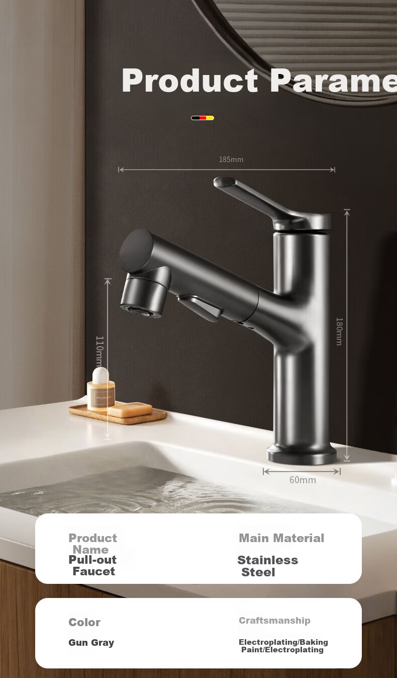 IVORPO German Basin Faucet Pull-Out Hot and Cold Bathroom Sink Tap 17