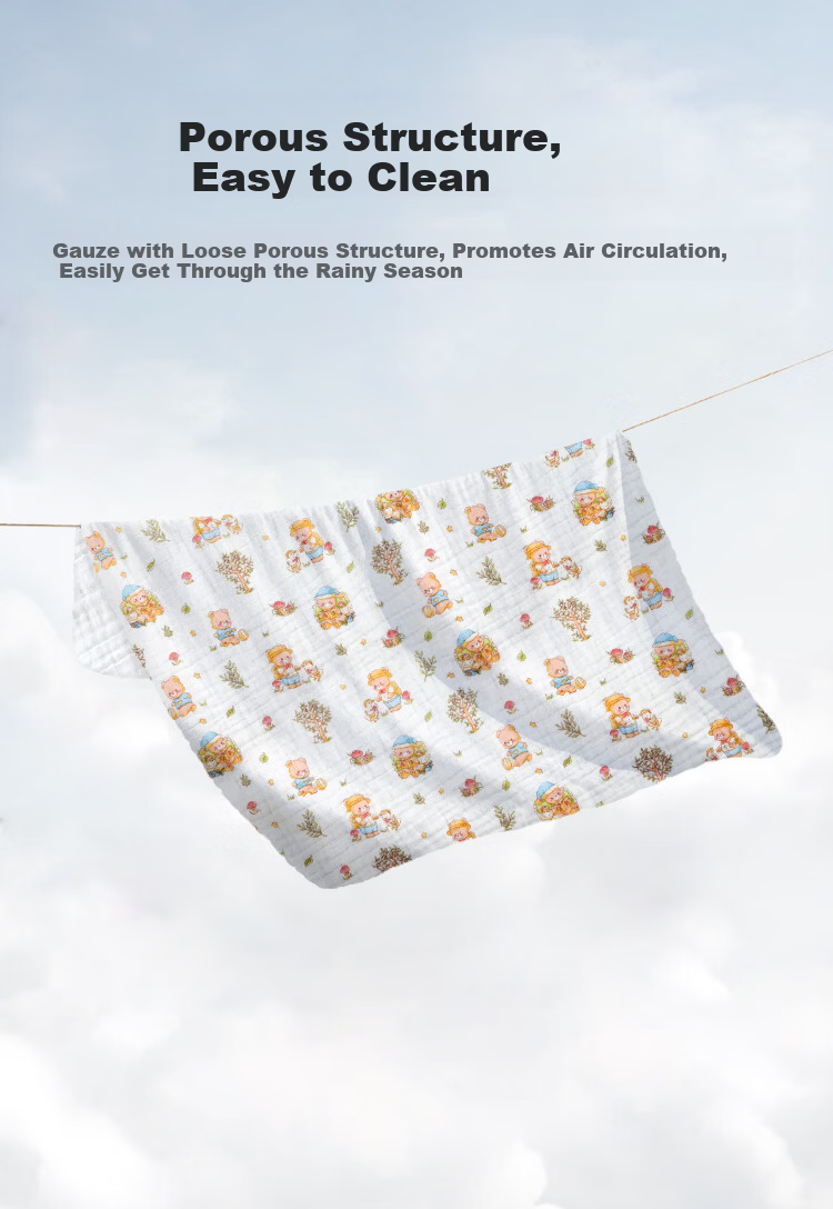 Aibaochi Children's Bath Towel 6-Layer Pure Cotton Gauze Newborn Baby Bath Large Towel 110*110cm Bear S668 10