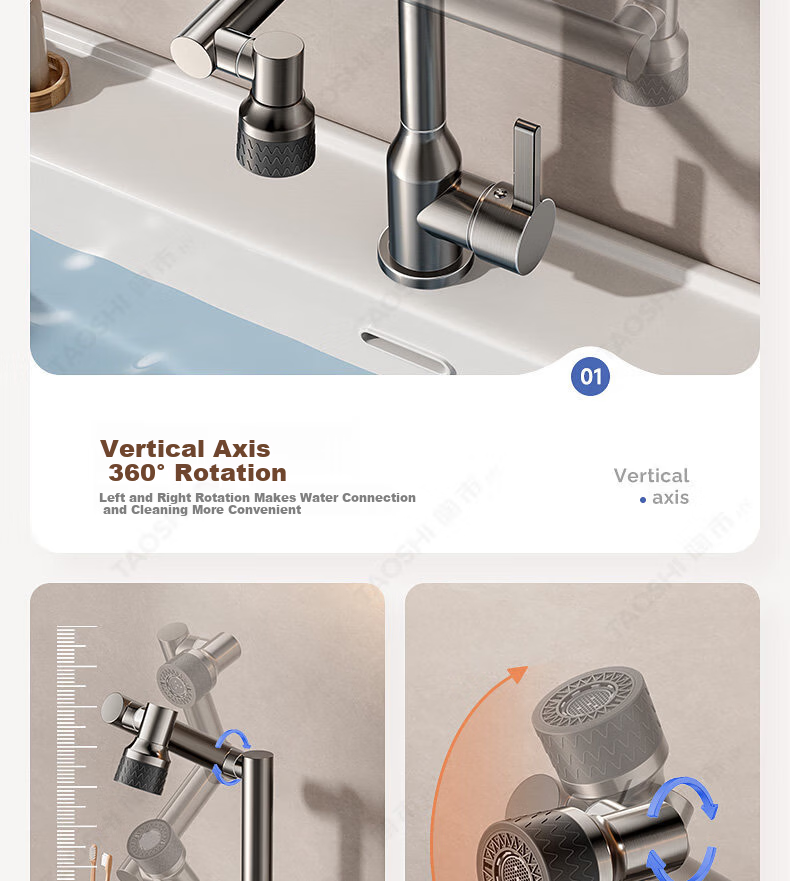 Baihan All-Copper Thickened Washbasin Faucet Bathroom Mechanical Arm Basin Universal Rotatable Hot and Cold Dual-Control Faucet 9