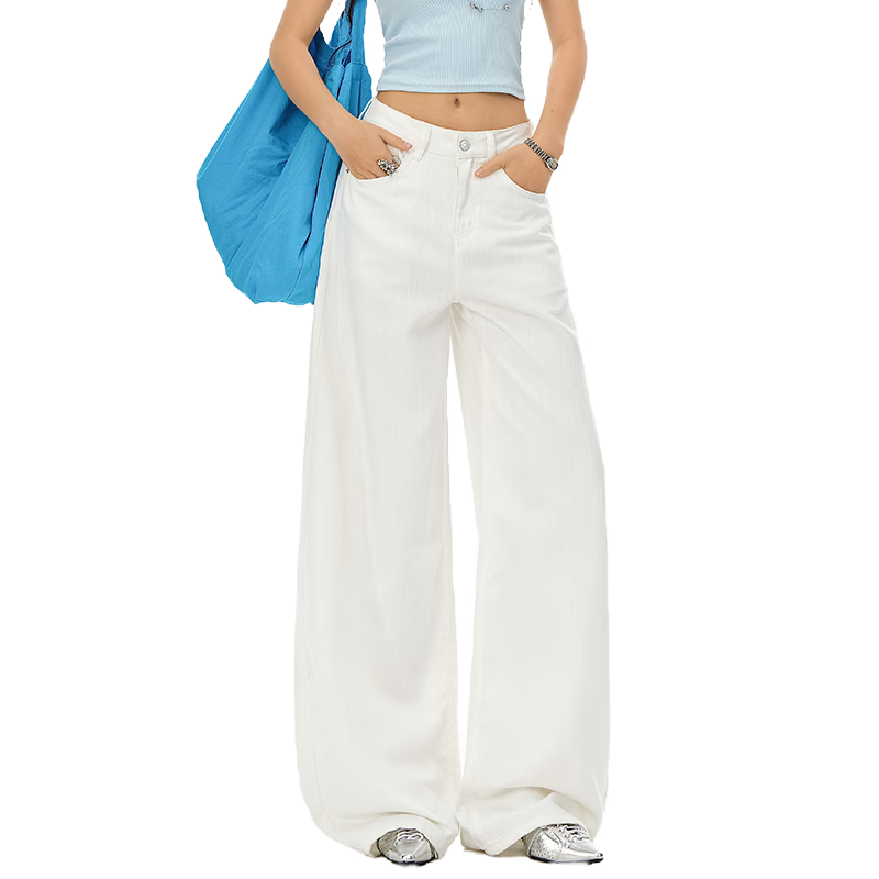 Boruilai Lyocell Summer Lightweight Three-Proof Denim Jeans for Women 2026 New Bamboo Texture White Casual Wide-Leg Pants