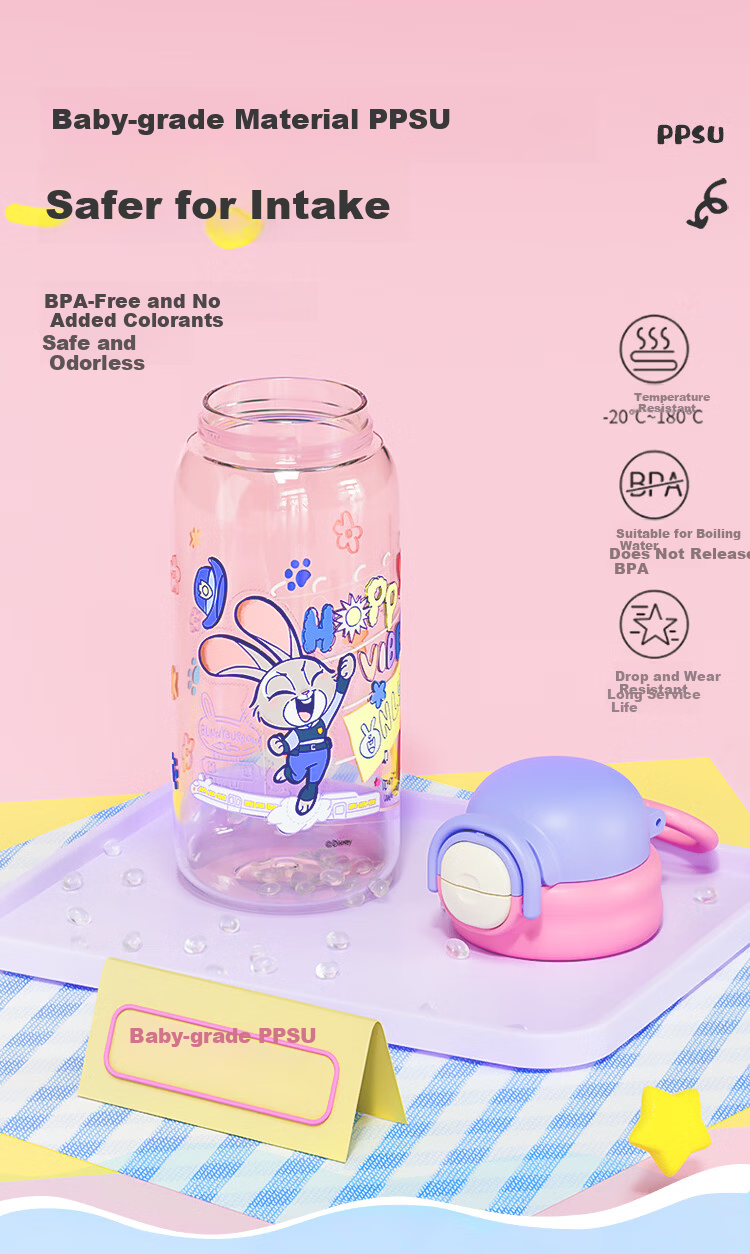 Disney Kids Plastic Water Bottle High Temperature Resistant PPSU Straw Cup Student School Water Bottle Drop Resistant Direct Drinking Cup Birthday Gift 5