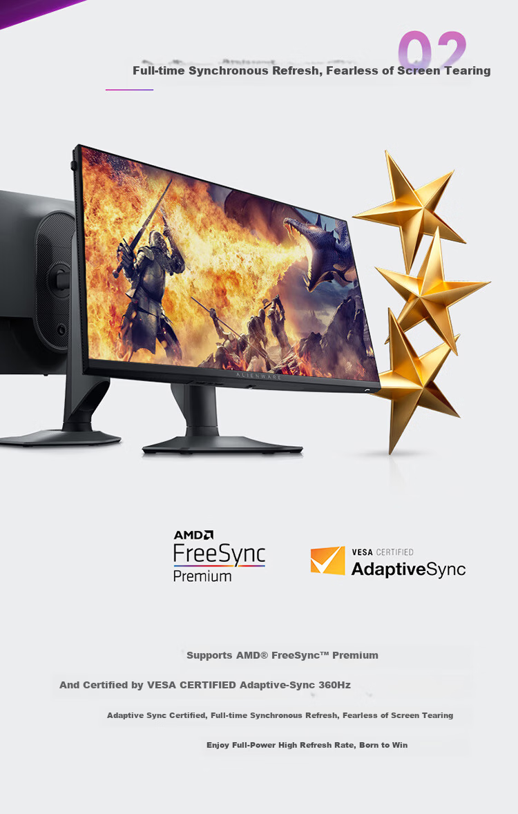 Alienware Starship 24.5-inch 300Hz Refresh Gaming Monitor IPS 1ms 400nits FreeSync 99% sRGB Rotatable Height Adjustable High Refresh Rate Screen AW2526HL 2
