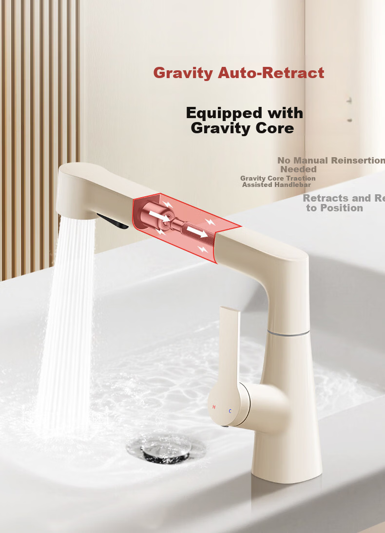Baihan Aluminum Alloy Bathroom Faucet Pull-Out Hot and Cold Basin Tap 13