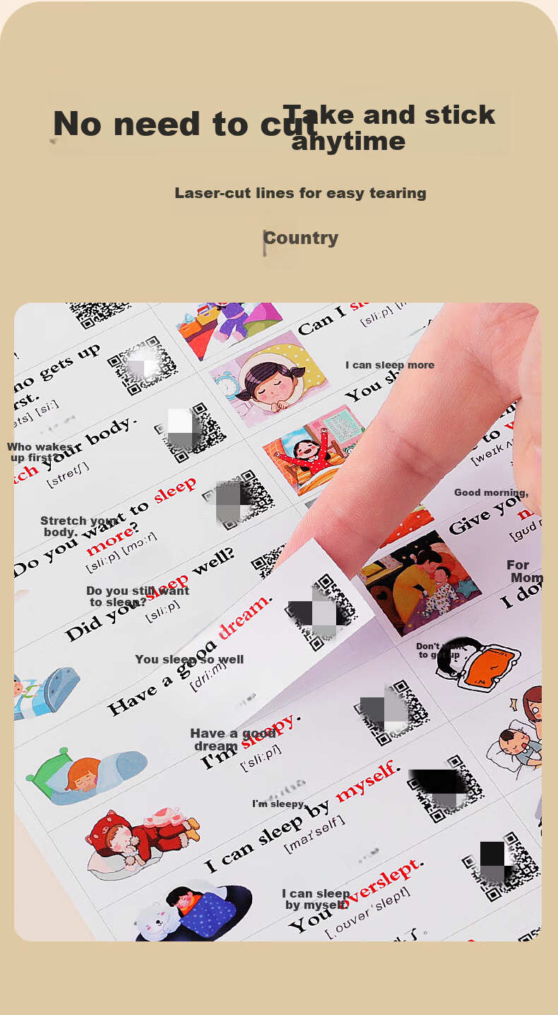 GOTOVAN Family Scene English Conversation Sticky Notes Daily Life Memo Stickers Kids Learning Labels Elementary School English Word Flashcards Cartoon Waterproof Stickers 9