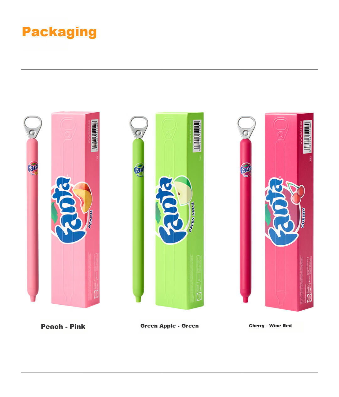 KACO Fanta Collaboration Black 0.5mm Retractable Unisex Gel Pen Student Use Quick-Dry Signature Pen High-Value Large Capacity Carbon Ink Cherry - Single Black Pen 5