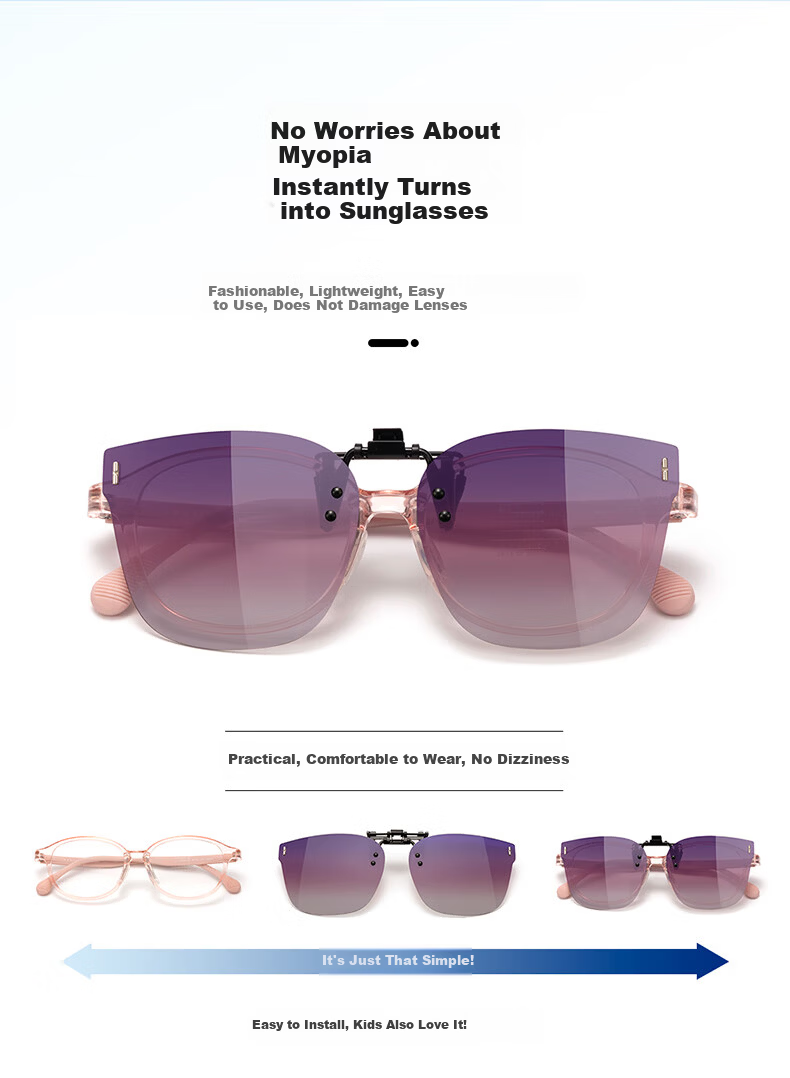 PARIM Kids Clip-On Sunglasses Unisex Lightweight Polarized UV Protection for Students Compatible with Prescription Frames 6