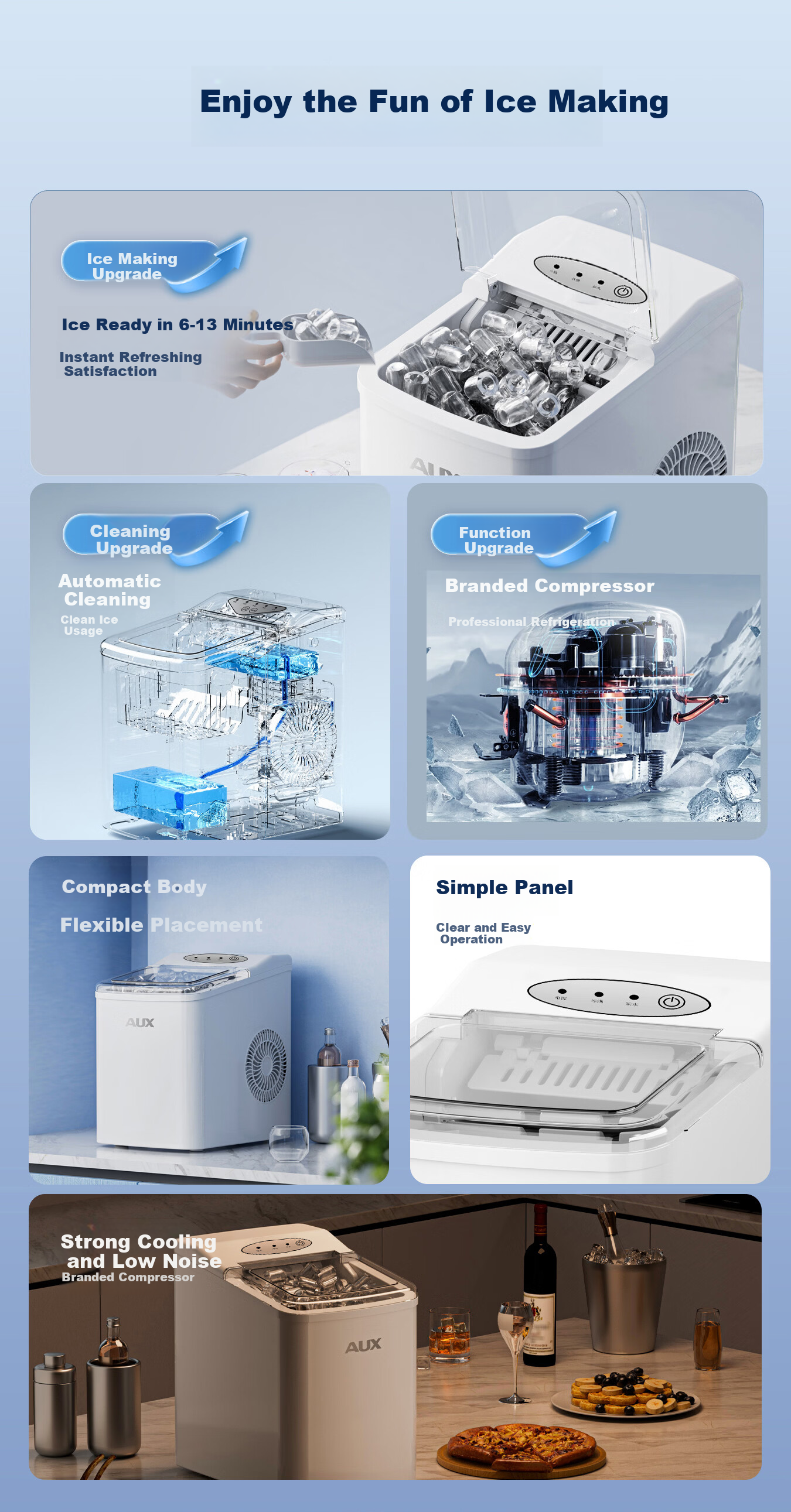 AUX【Price Protection 618】Home Mini Ice Maker Dormitory Bullet Ice Fully Automatic Self-Cleaning Low Power Ice Cube Machine 1