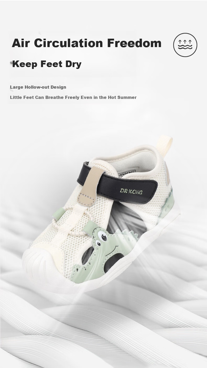 DR·KONG Toddler Walking Shoes Summer Boys Baby Soft Sole Comfortable Closed-Toe Sandals 2B13A2030AM Beige/Green Size 19 5