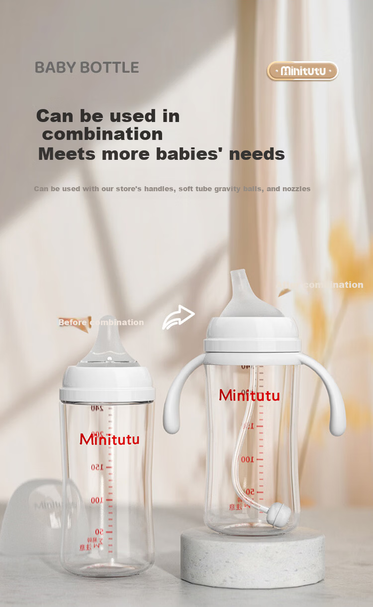 MINITUTU Newborn Anti-Colic Glass Baby Bottle for Infants Imitation Moonlight White 240ml 3-6 Months 11